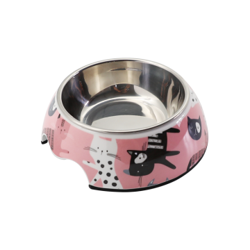 Pink Pet Non-slip Raised Steel Melamine Dog Bowl